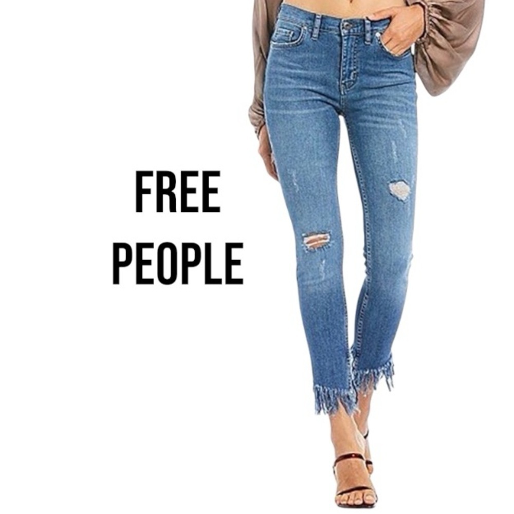 FREE PEOPLE Skinny Fray High Rise in Indigo | Women’s 28 | Distressed